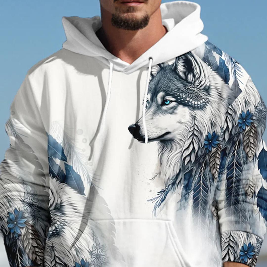 HIMO Group Wolf Grafisch Heren 3D Print Pullover Streetwear Hoodies Donkergroen Groen Lange Mouw Capuchon Print Lente & Herfst Designer 2XL