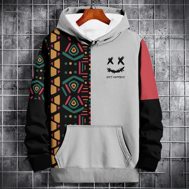 HIMO Group Nieuwe herfsthoodie voor heren 3D-etnisch patroon patchwork print lange mouw sweatshirt mode straat hoody pullover oversized tops S