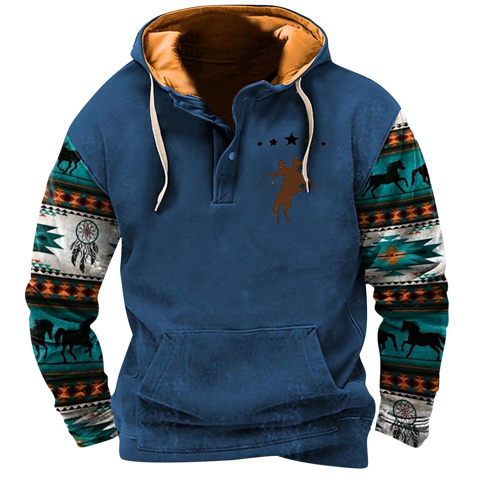 HIMO Group Herenmode Retro Schouder Half Knoop Capuchon Trui met Print M