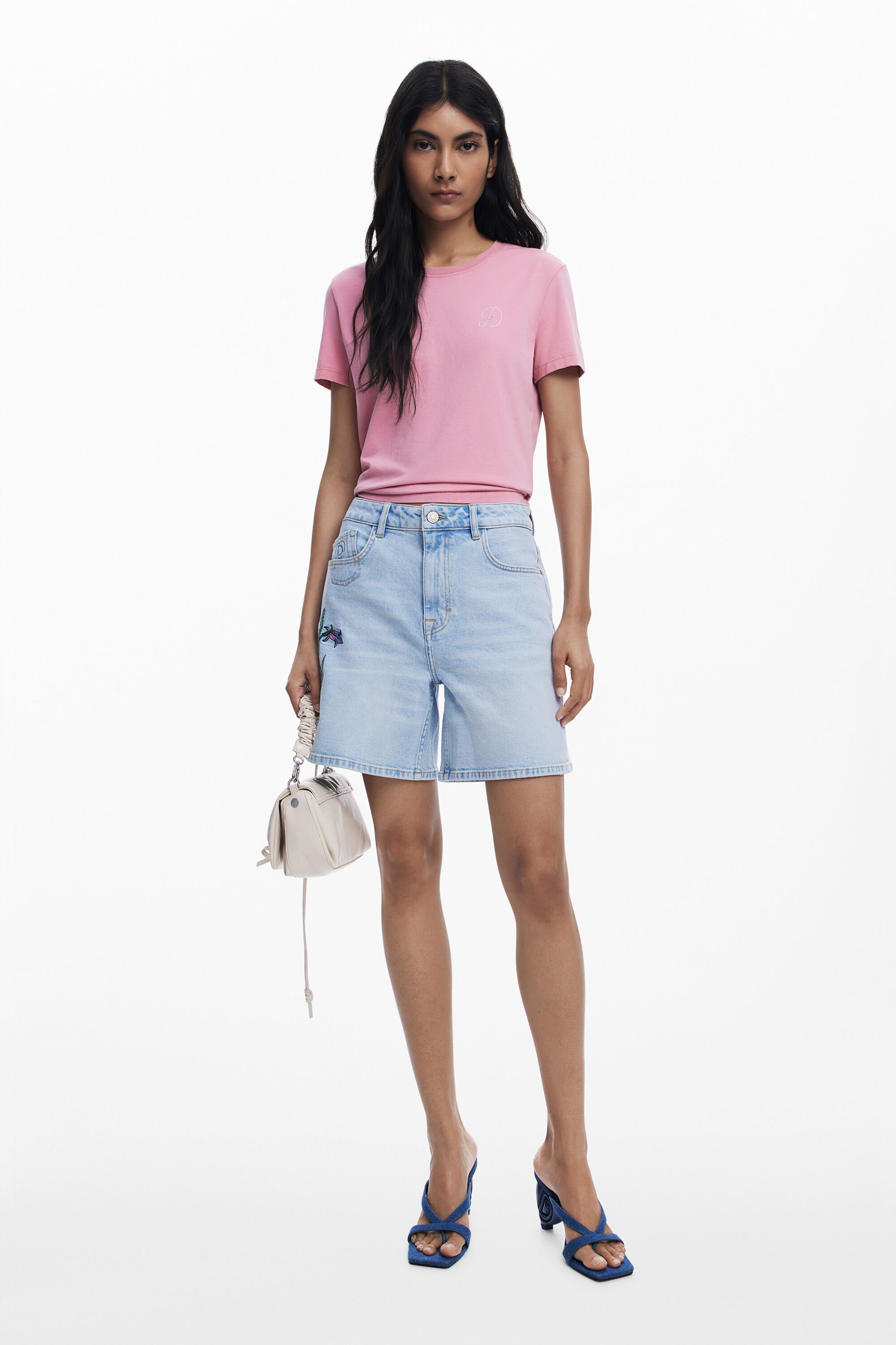 Desigual Jeans bermuda met bloem - BLUE