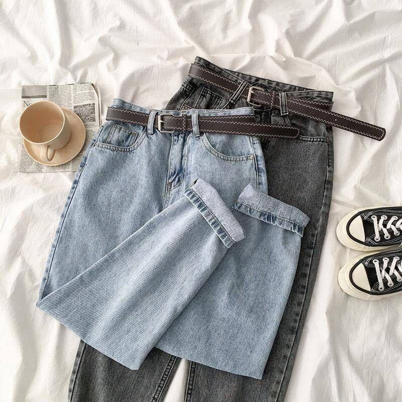 AC1EW Vintage rechte hoge taille jeans dames vriendje moeder streetwear denim jeans casual losse plus size denim broek L amandel