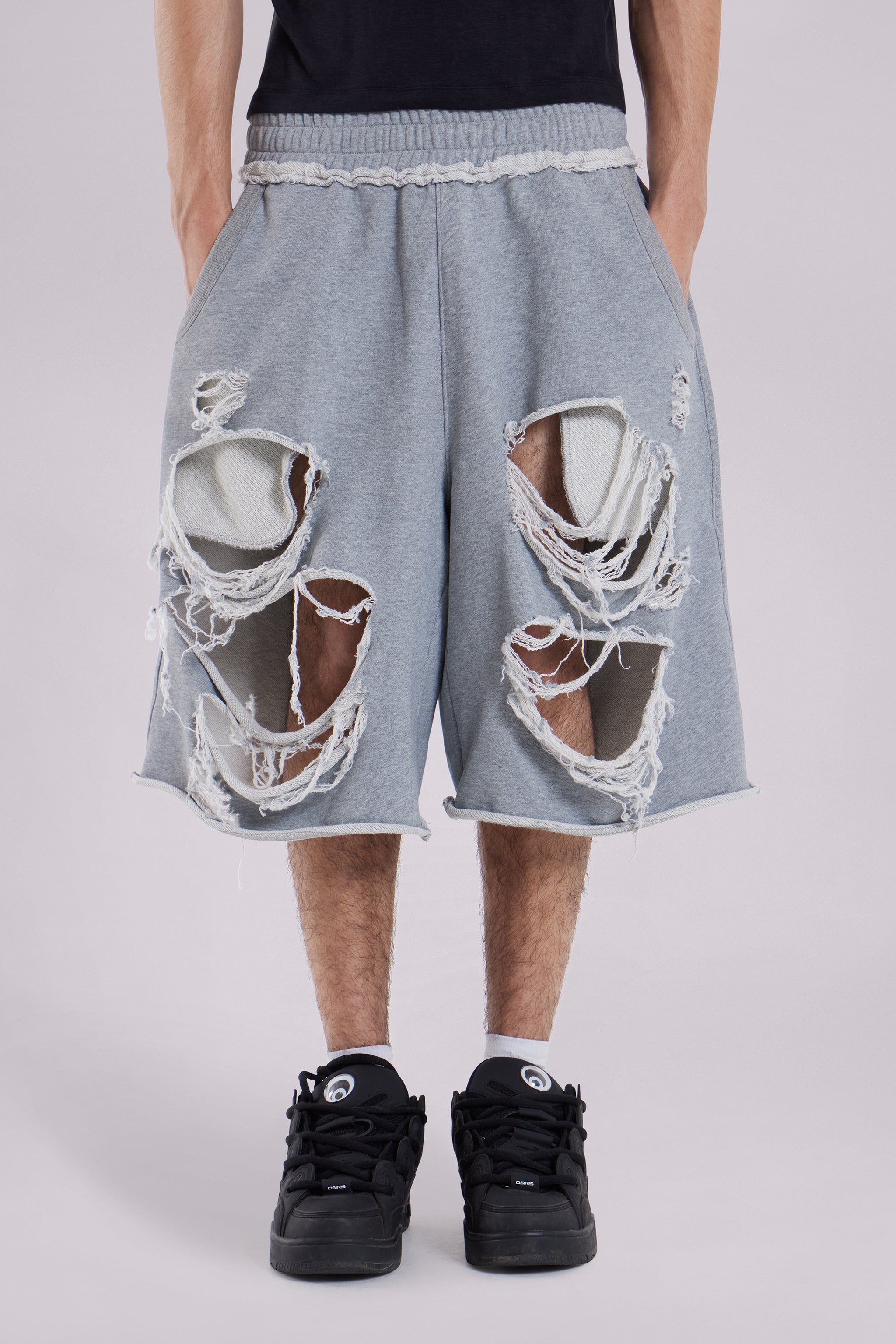Jaded Man Grey Distressed Monster Shorts