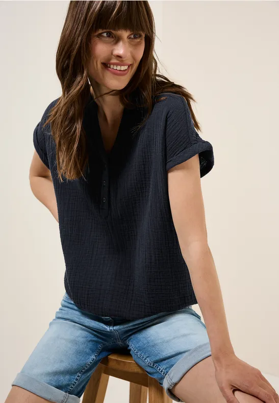 Cecil Mousseline blouse met korte mouwen