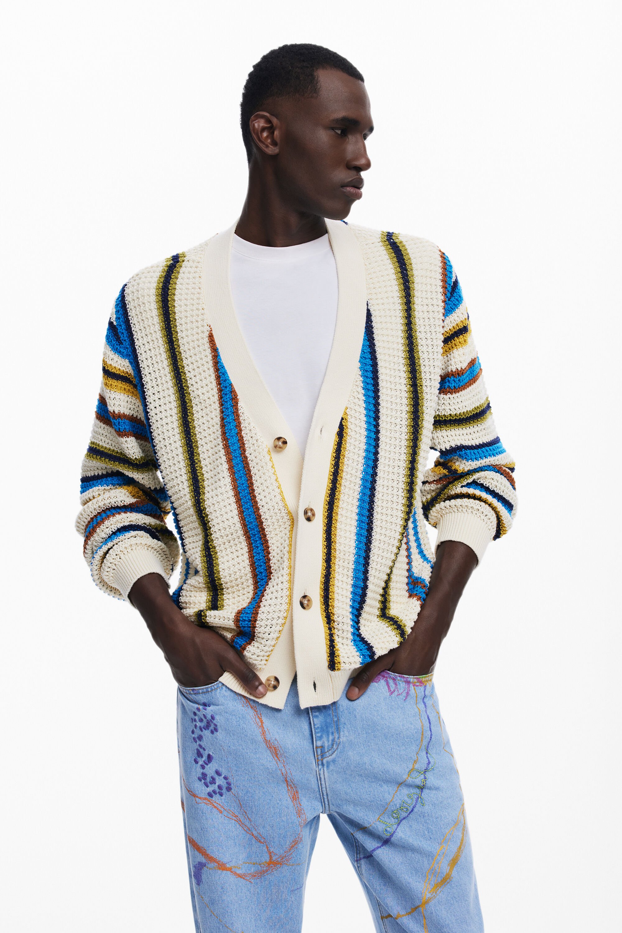 Desigual Gestreept brei-vest - WHITE