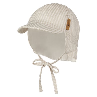 Sterntaler Peaked cap met nekbeschermingsstrepen beige