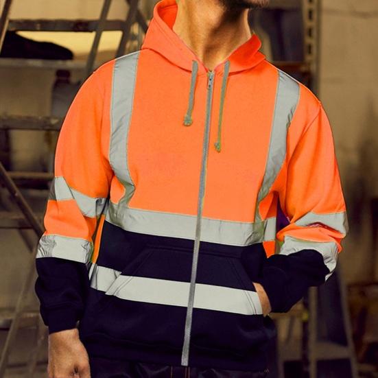 DILLER Heren Hoodie Jas Reflecterende Strip Veilige Waarschuwing Kleur Matching Trekkoord Losse Ritssluiting Lange Mouw Warm Zacht Sanitair Overalls Koudebestendig 3XL geel