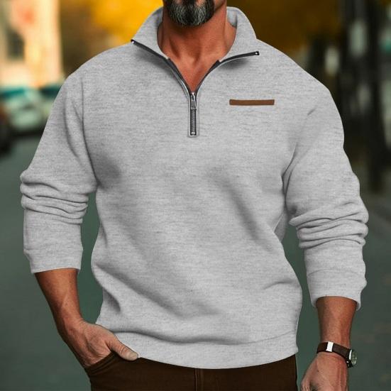 LuxeLane Herfst Winter Heren Sweatshirt Halve Rits Staande Kraag Losse Effen Kleur Dikke Pluche Elastische Manchet Pullover Casual Vakantie Sport Top XXL wijnrode kleur