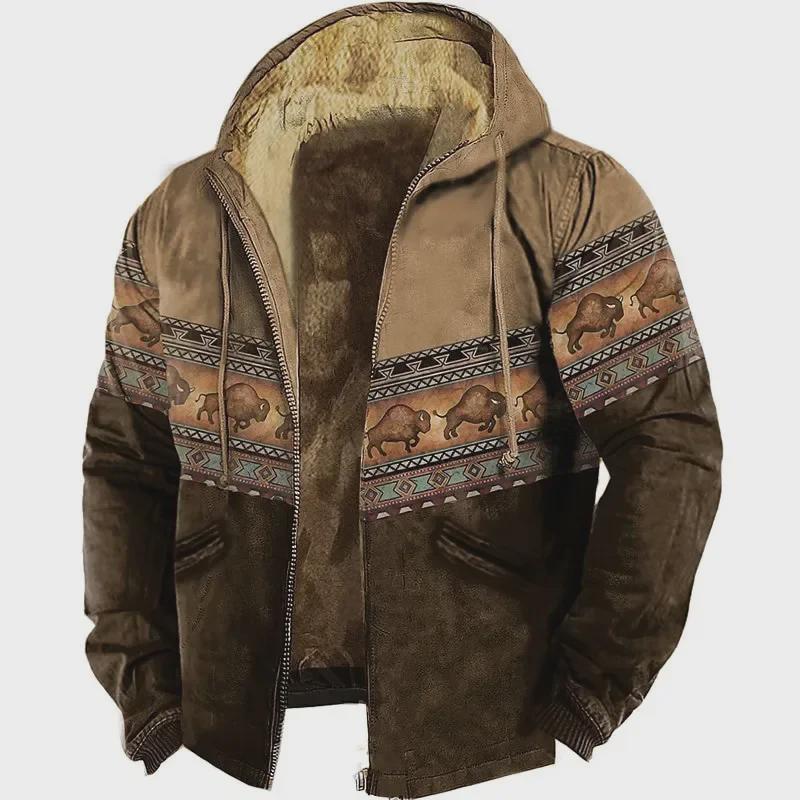 Top Men Wardrobe 2023 Europese en Amerikaanse retro bedrukte Arctic Velvet hoodie voor heren L bruin