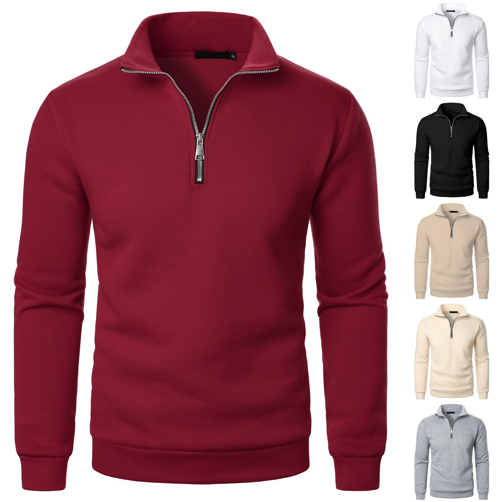 Jiangnan C Heren overhemd met lange mouwen en ritskraag, modieuze en casual reverstop M beige