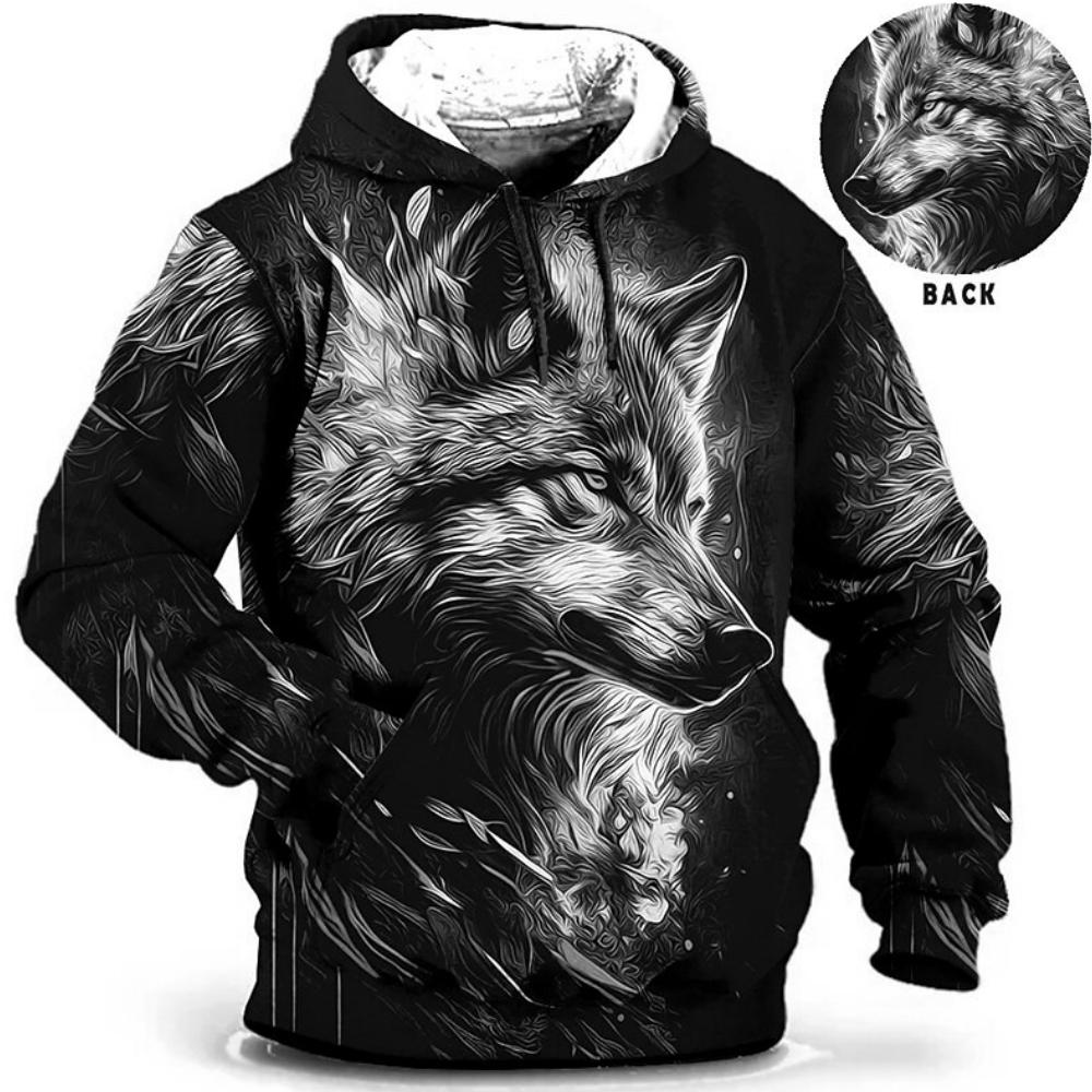 HIMO Group Vintage Hoodies Voor Mannen Wolf Dier Patroon 3D Print Eagle Leopard Tops Herfst Winter Casual Lange Mouw Oversized Tijger Capuchon S