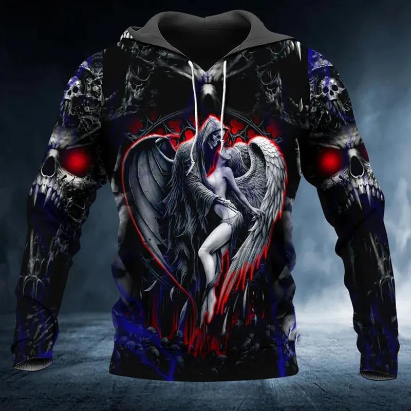 HIMO Group Lente Herfst Herenkleding Viking Hoodies Sweatshirt 3D Print Skull Angel Streetwear Vintage Man Pullover Jassen met lange mouwen M