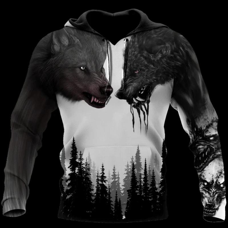 HIMO Group Herfst en winter heren hoodies dieren wolf patroon 3D print lange mouwen losse straat mode trui herenkleding 6XL S