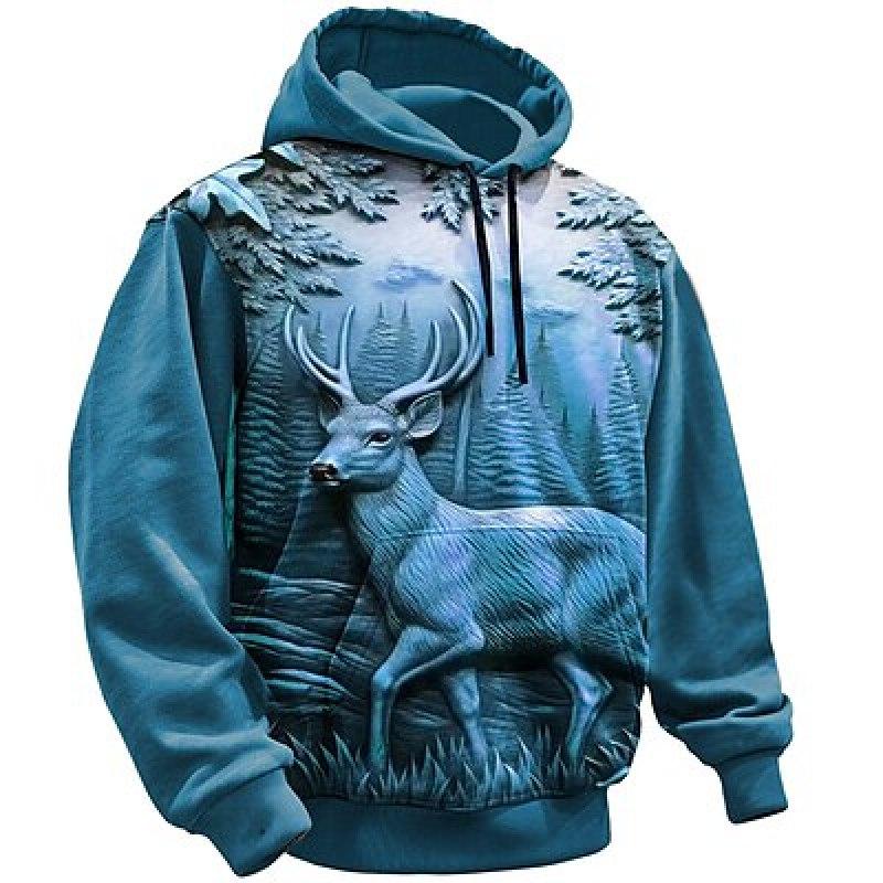 HIMO Group Grafische herenmode 3D-print hoodie sport outdoor vakantie vakantie hoodies lange mouw print voorzak sweatshirt met capuchon M