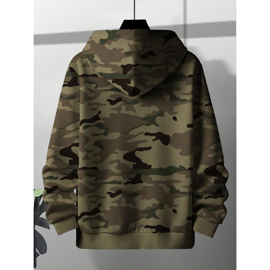 HIMO Group Manfinity Homme Heren 1pc Camo Print Kangoeroezak Trekkoord Hoodie S