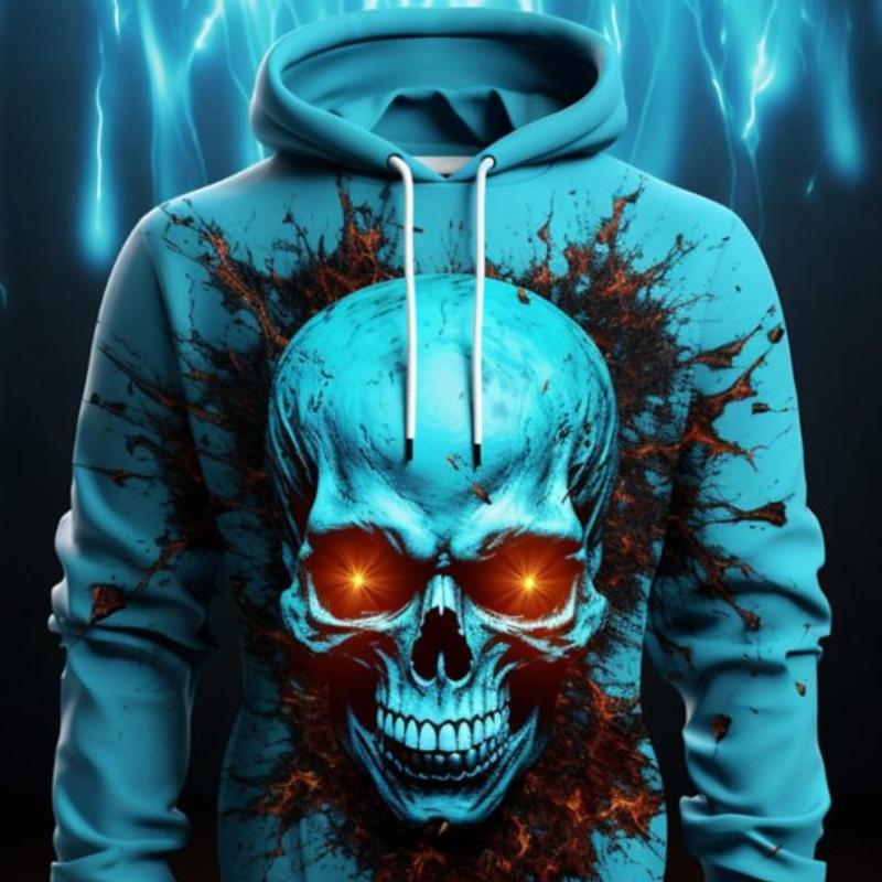 HIMO Group Grafische Vlam Schedel Herenmode 3D-print Hoodie Hoodies Lange mouw Capuchon Print Voorvak Lente & Herfst Hoodie Sweatshirt M