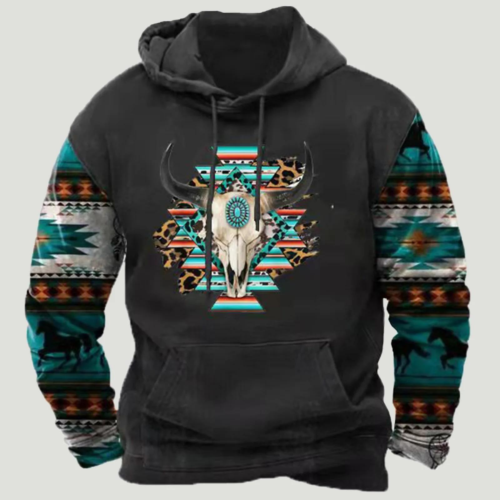 HIMO Group Vintage Sweatshirt 3D Colorblock Aztec Etnische Hoodies Losse Heren/VROUWEN Hoodie Vakantie Kinderen Hoodie Lange Mouw Jas Herenkleding 3XL