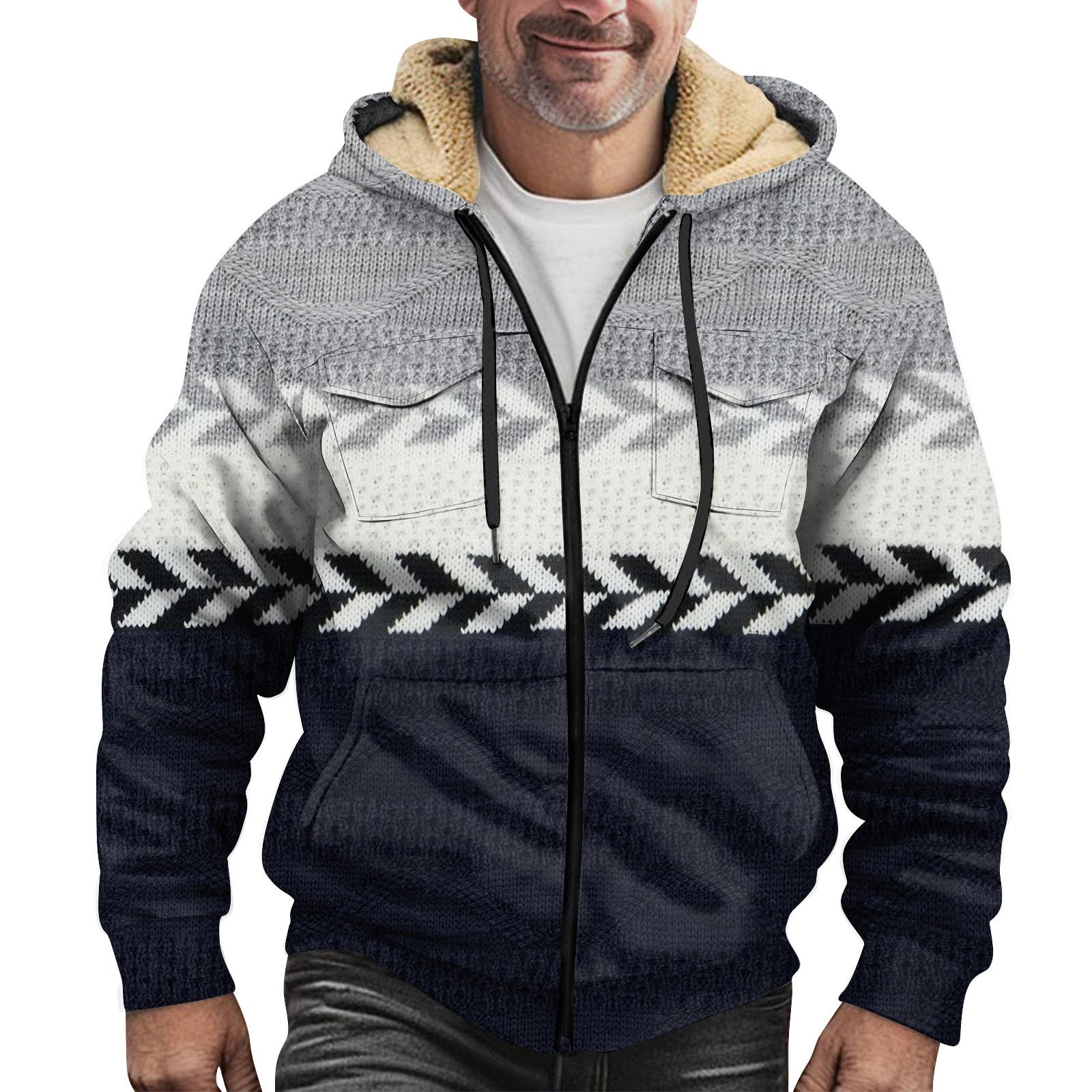 HIMO Group Heren Winter Rits Capuchon Fleece Sweatshirt Met Opgestikte Zak Casual Jack S lichtgrijze kleur