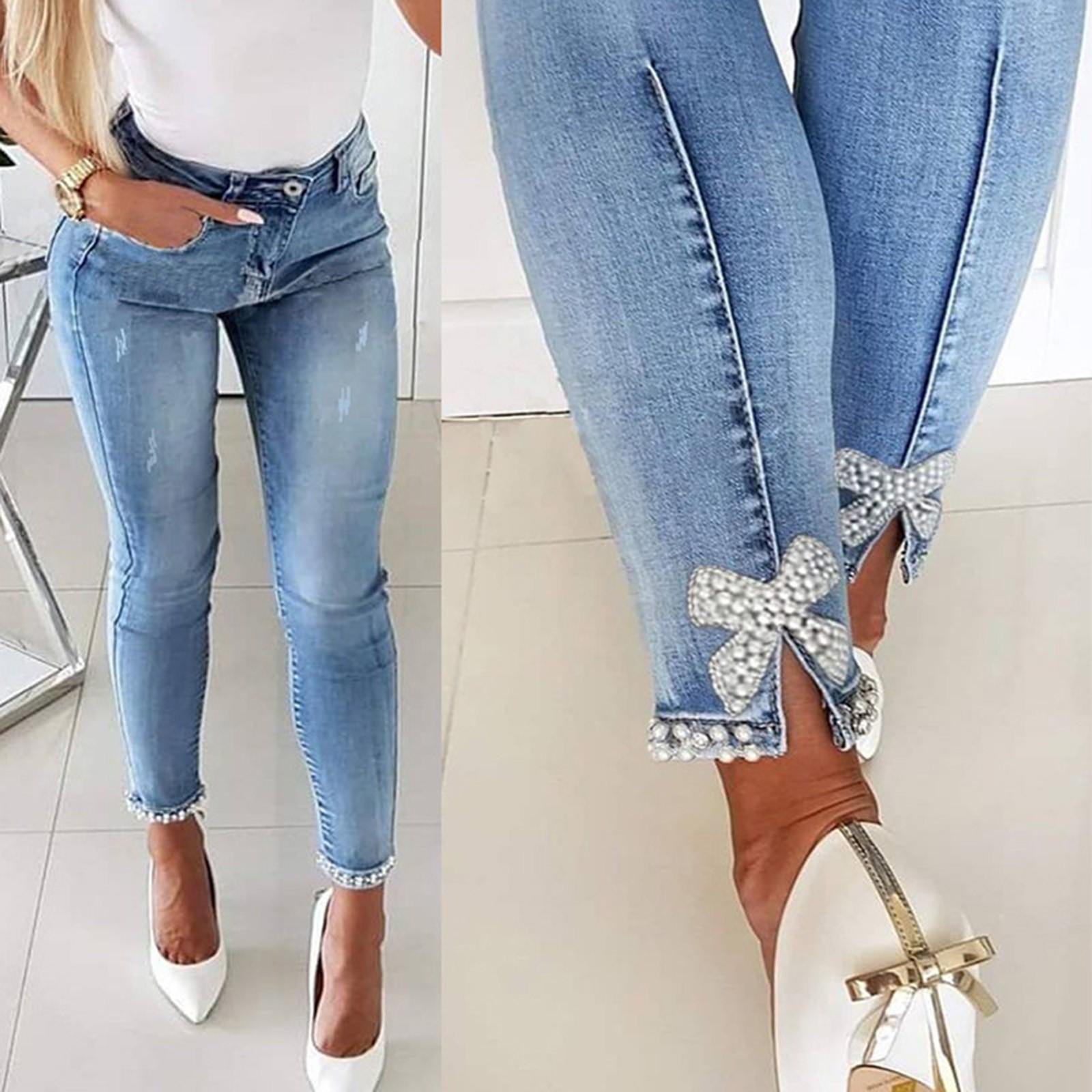 Mianduijifengba Damesbroeken Multi-Pocket Relaxed Fit Jeans Stretch Denim Broeken Met Zakken Broeken L