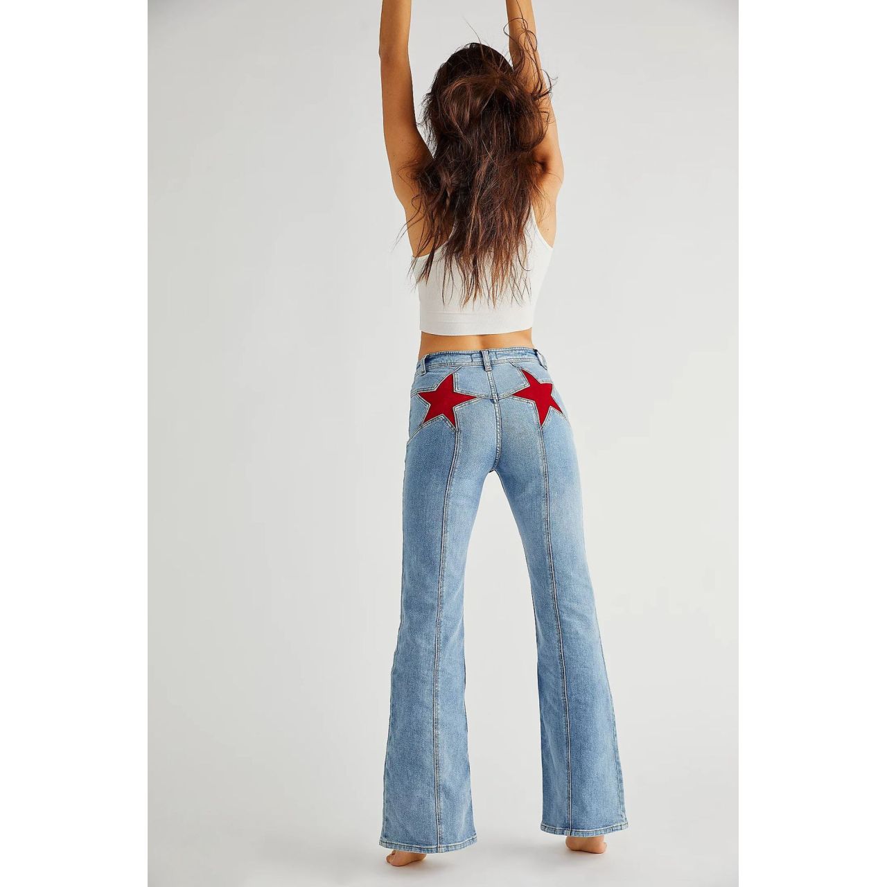 Wang jun Skinny stretch jeans met rechte pijpen en vijfpuntig sterrenpatroon voor dames L blauw