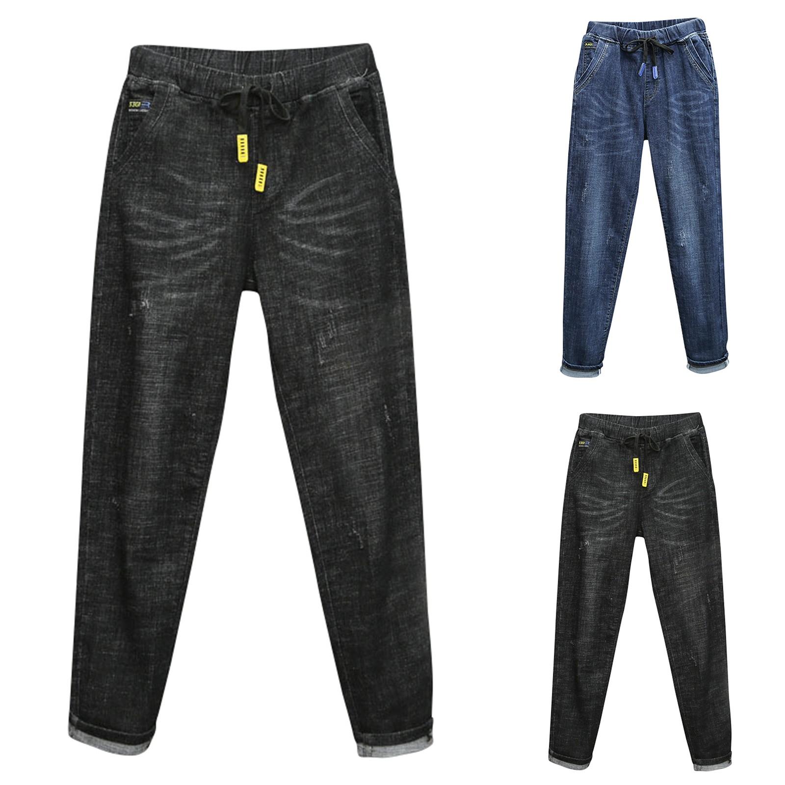 Hong Hollyland Damesbroeken Plus Size Stretch Jeans Losse Semi-elastische Broeken XXXXXL blauw