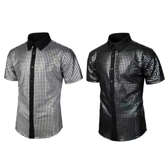 PLUM LAI Heren Club Shirt Turn-down Kraag Glad Glanzend Oppervlak Contrasterende Kleur Ruiten Korte Mouwen Slim S geel