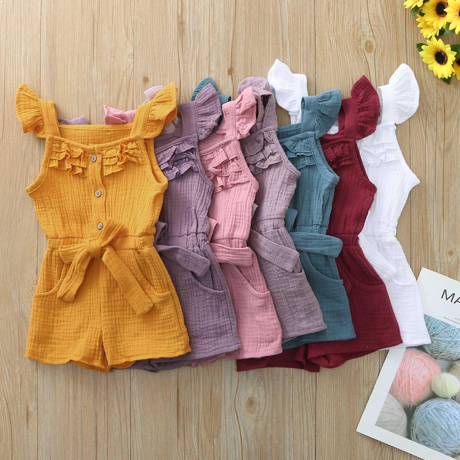 Jiangnan C Baby Peuter Baby Kids Meisje Jongen Ruffle Bow Romper Jumpsuit Speelpakje Outfits 90 rood