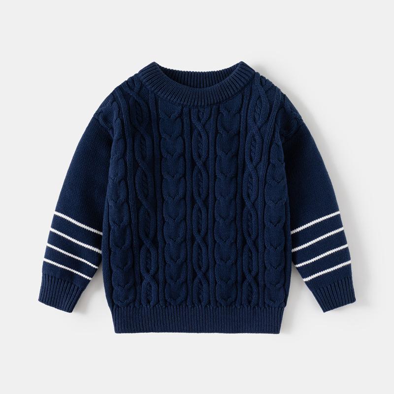 TK T Kinderkleding Jongens Grof Naald Katoenen Draad Pullover Trui Stijl Kleine en Middelgrote Kinderen Geweven Gestreepte Mouw Top 100 Vloot