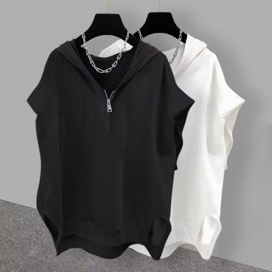 NovaNet Heren Top Hip Hop Stijl Losse Rits Capuchon Effen Kleur Mouwloos Pullover Streetwear Club Party Hippie Street Dance Hoodie Fitness Workout Top 3XL zwart