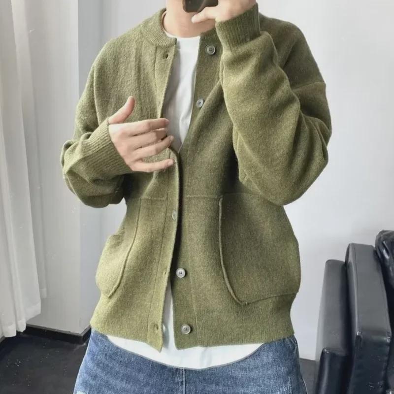VantaGoods Heren Japanse wollen vest - Lente/Herfst Hong Kong-stijl, ronde hals, losse pasvorm, dikke gebreide trui-jas XXL zwart