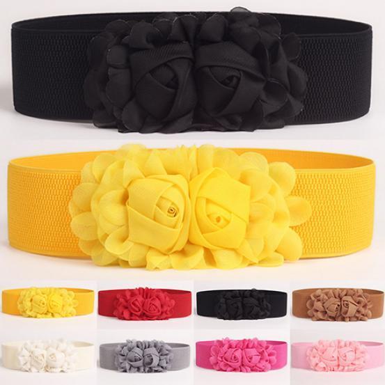 Eyeonsome Damesmeisjesmode Brede elastische elastische tailleband Effen kleur Bloemtailleband