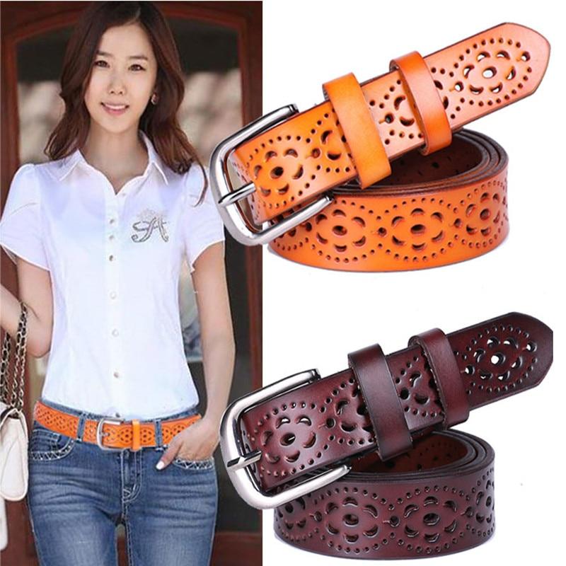 Ouyaohong Nieuwe Vrouwen Mode Brede Lederen Riem Vrouw Zonder Boren Luxe Jeans Riemen Vrouwelijke Top Kwaliteit Bandjes Ceinture Femme koffie