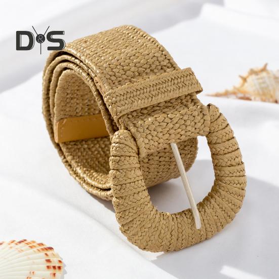 Costume Style Vrouwen Riem Elastische Stro Geweven Brede Riem Effen Kleur Jurk Jeans Boho Rekbare Dames Casual Riem Kleding Accessoire 100cm zwart