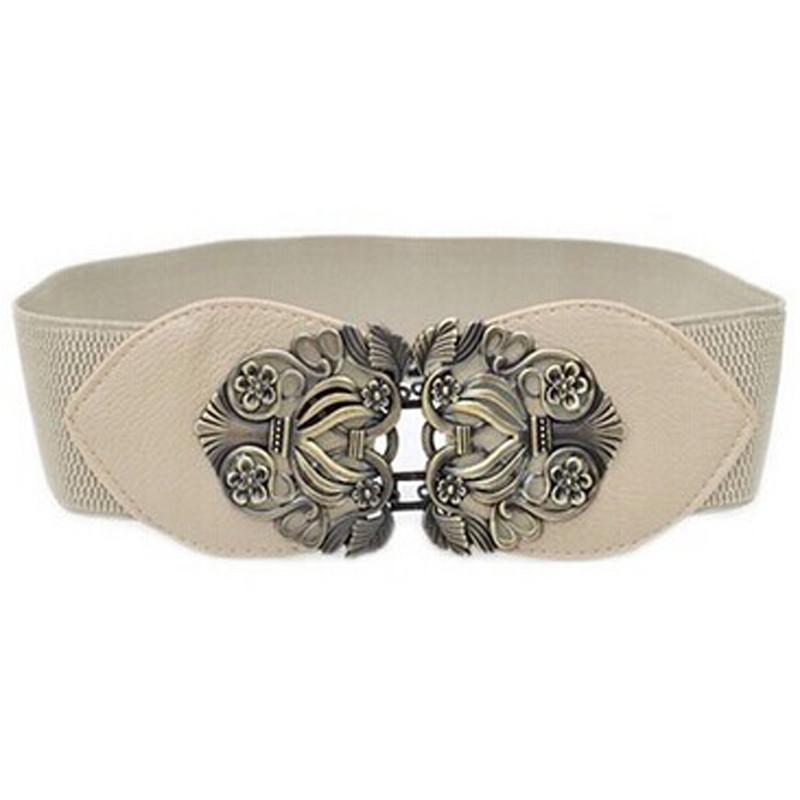 Jiangnan C Damesmode Vintage brede elastische stretchgesp tailleband tailleband beige