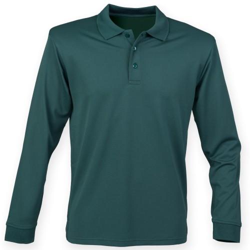 Henbury Mens Coolplus Moisture Wicking Long Sleeve Polo Shirt S houtskool