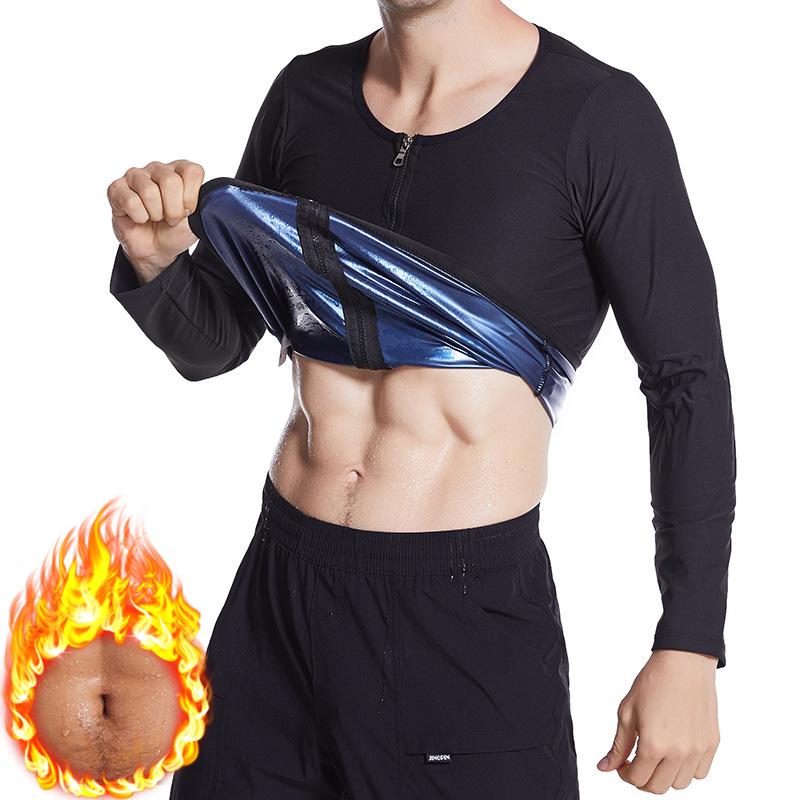 Pray Love-Men Clothing Shapewear Heren Fitness Sport Zweetpak Grote Maat Taille Korset Buikwandcorrectie Korset met Lange Mouwen S/M