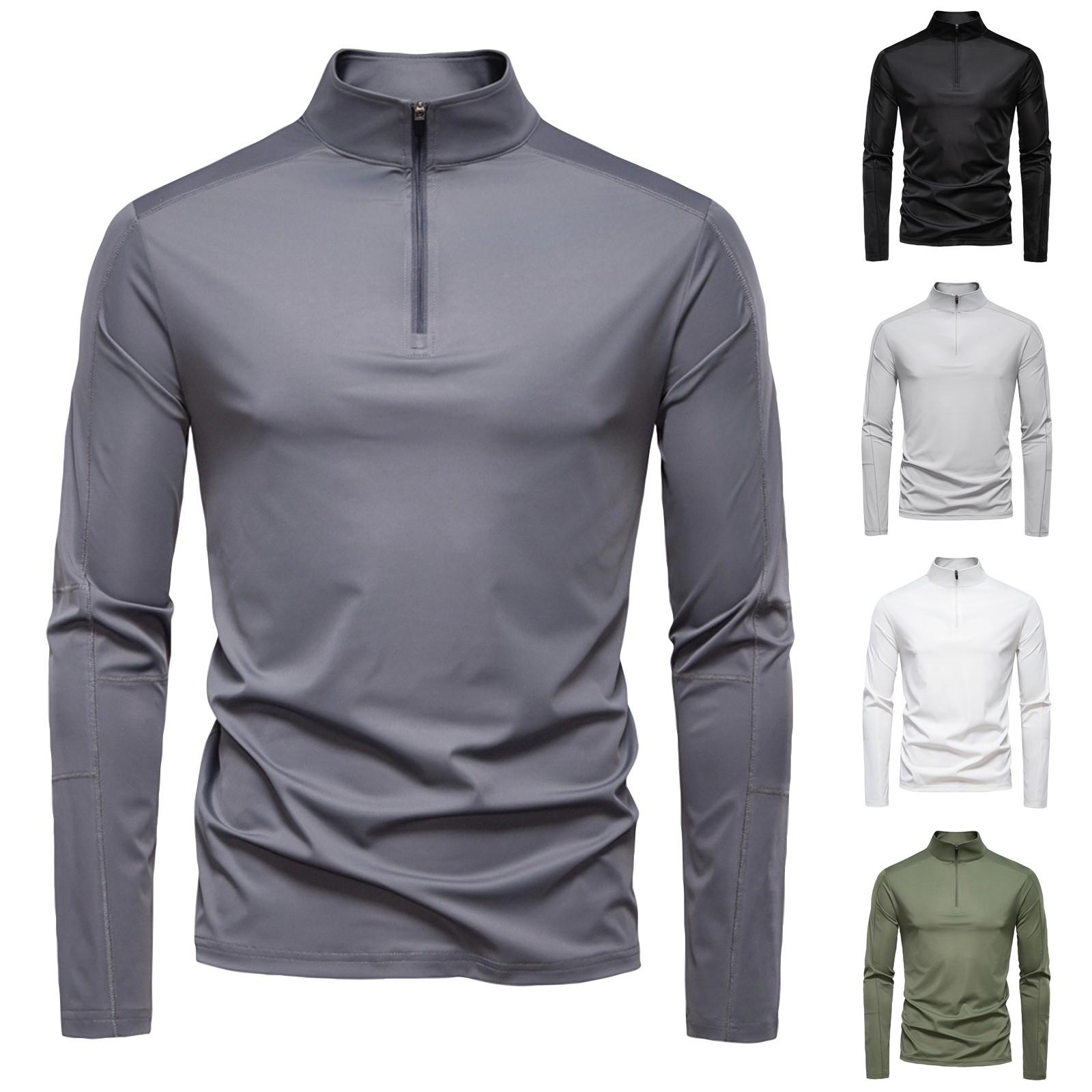 Hong Hollyland Heren T-shirt met halve rits Heren effen kleur casual sporttop met halve rits M zwart