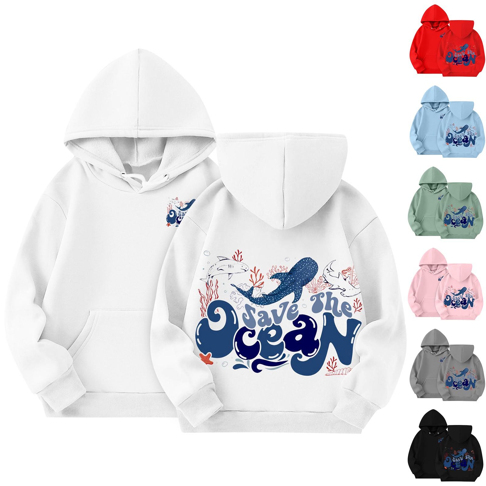 Winnerer Saturn Kinderen Hoodies Losse Bedrukte Capuchon Sport Shirt Modieus Sport Shirt 110 zwart