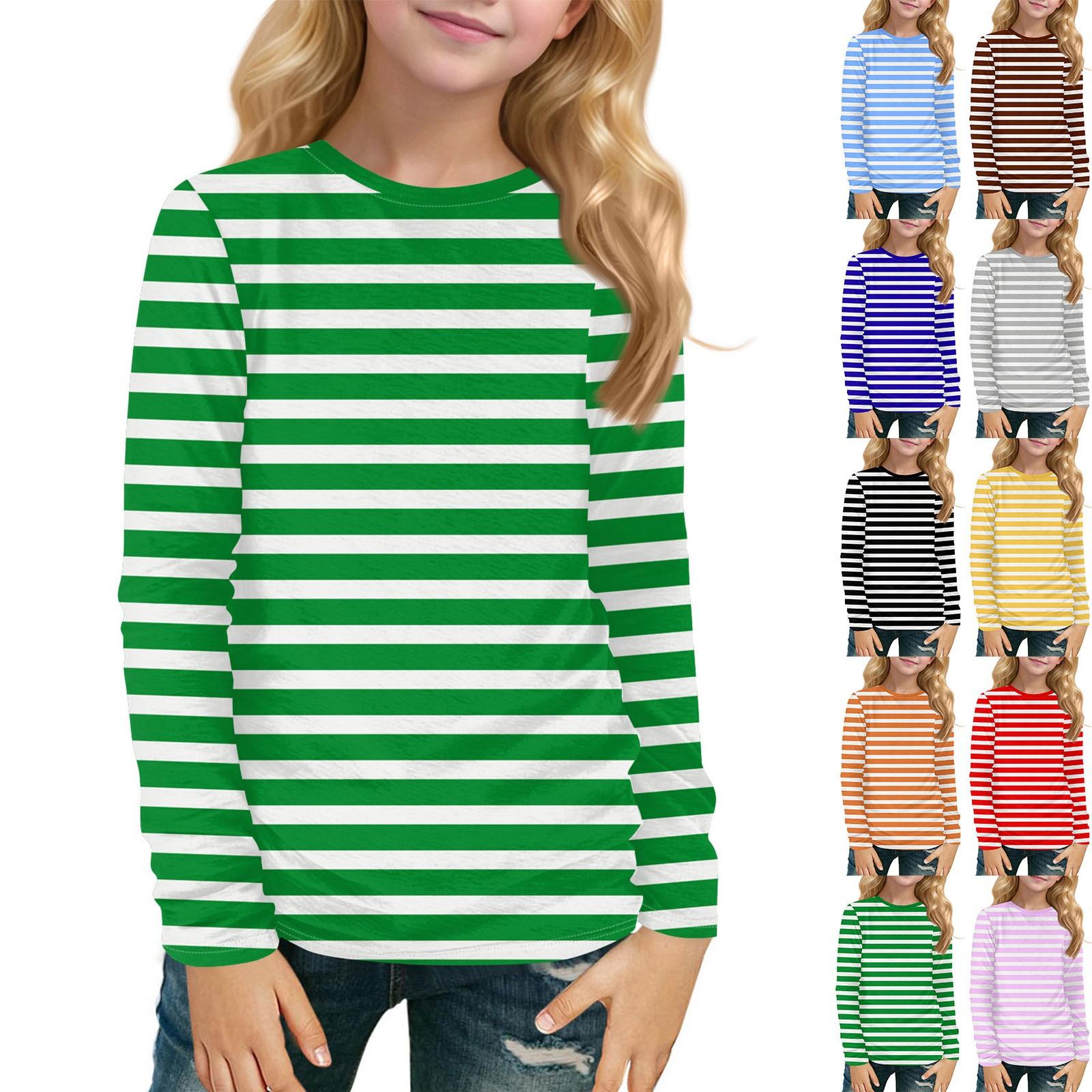 Amydeal Bedrukt T-shirt met lange mouwen en ronde hals voor kinderen, dagelijks casual 110 zwart