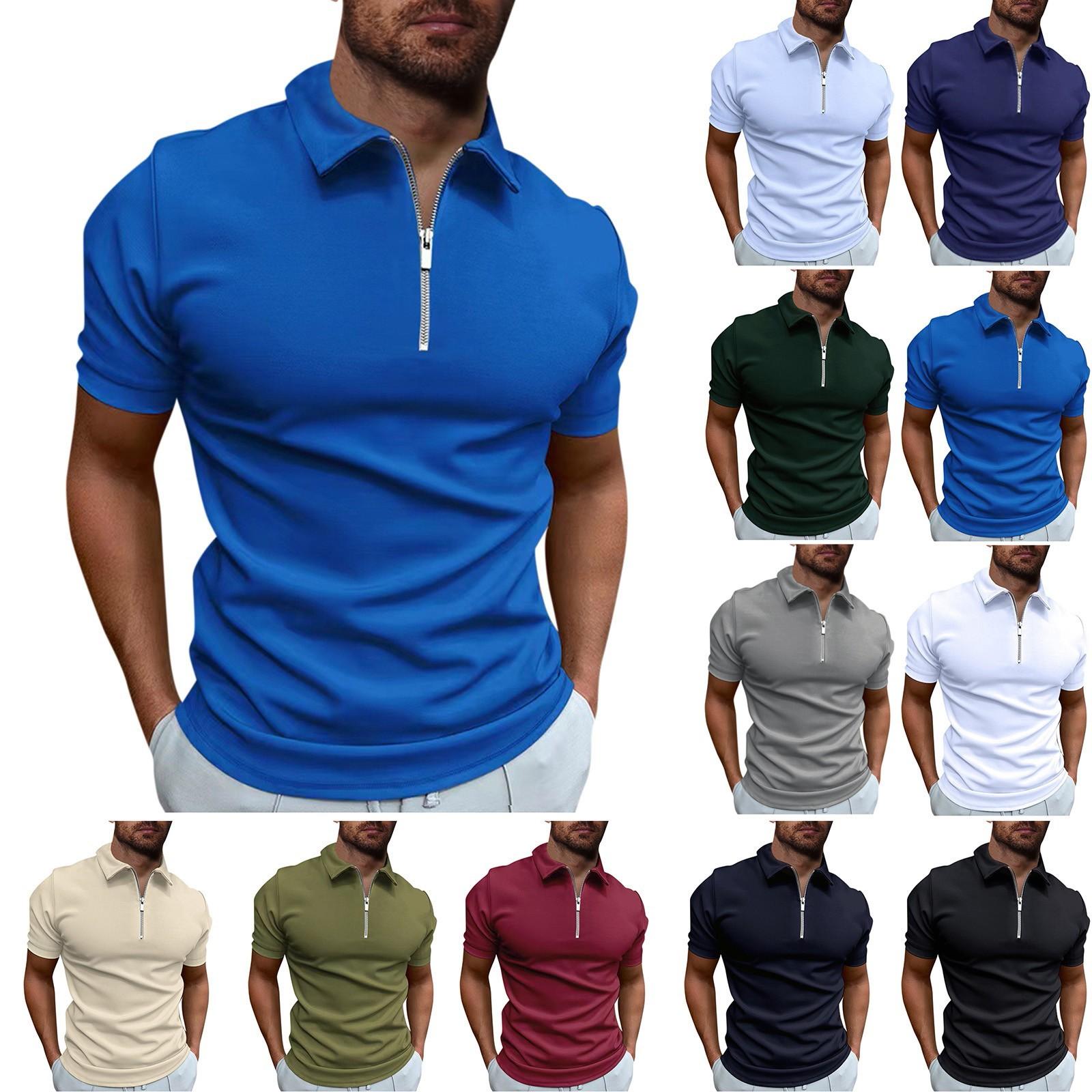 Glasses Zomer Heren Sport Korte Mouw Golf Jeugd Heren Rits Casual Top L legergroene kleur