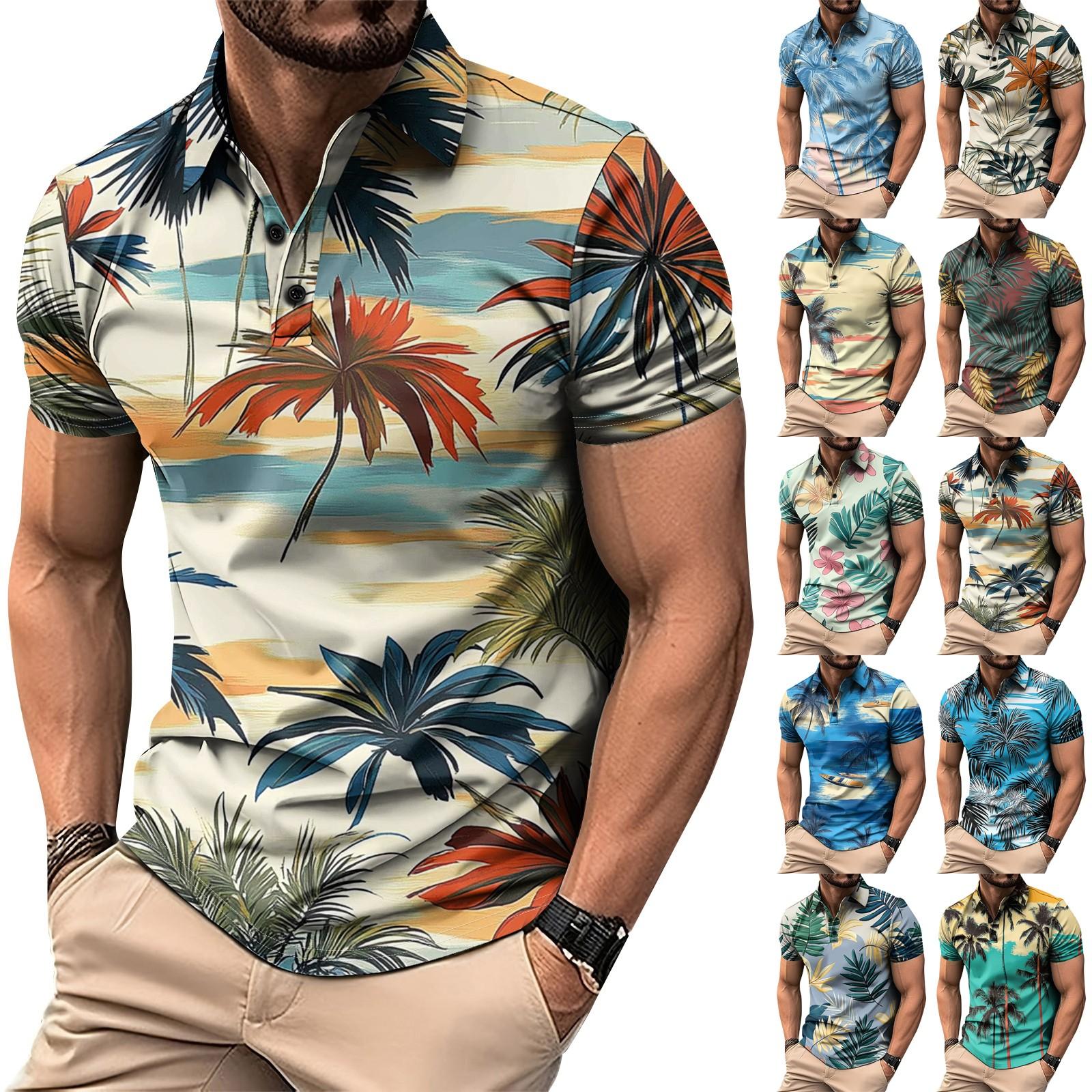 Choose one Heren Golf Hawaiian Print Shirt Casual Sport V-hals Korte Mouw XXL zwart