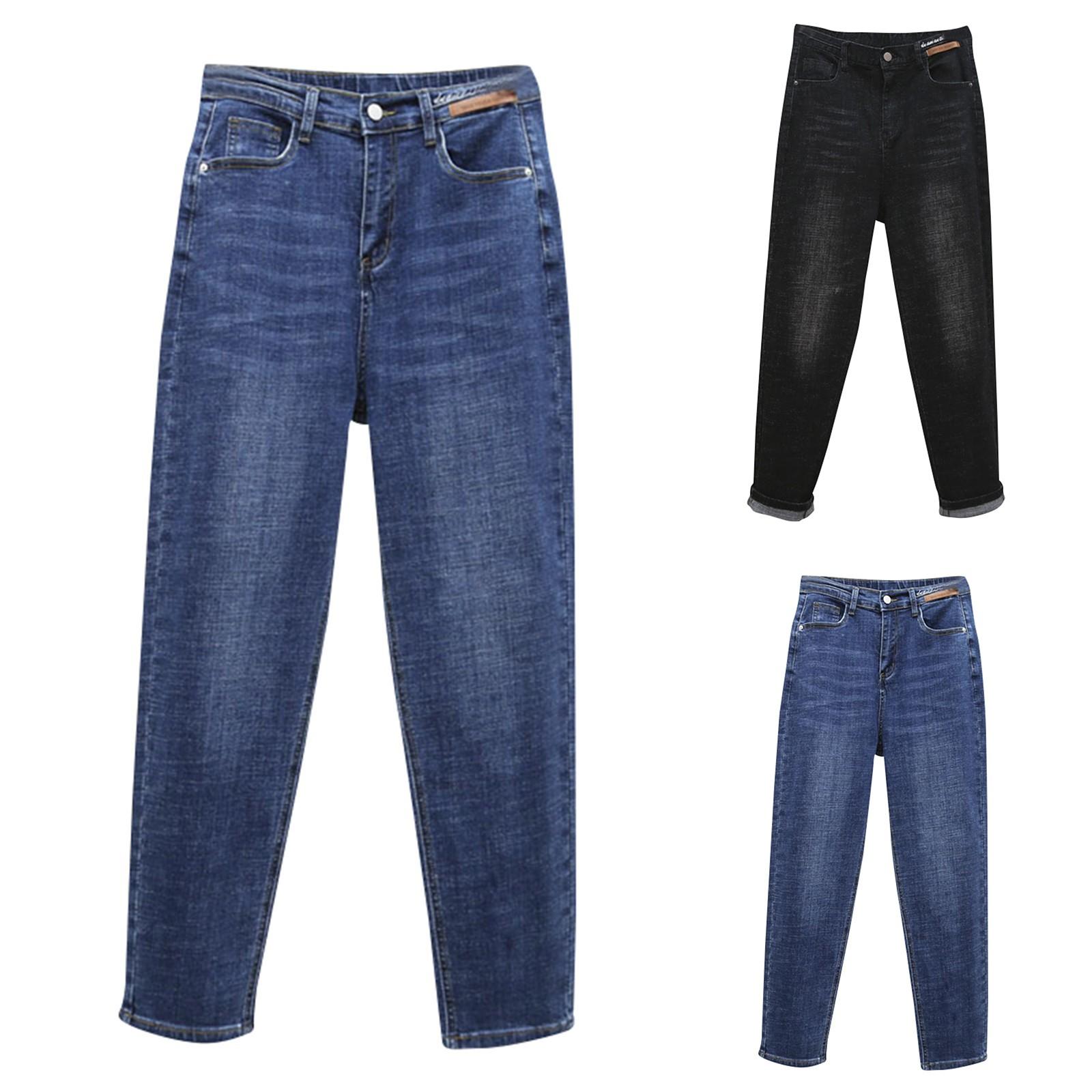 Hong Hollyland Damesbroeken Grote maten Stretchjeans Losse semi-elastische broek XXL blauw