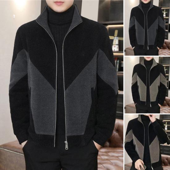 Meizhenchang Herenjas met volledige rits, casual kleur, opstaande kraag, lange mouwen, gebreide jas met zakken, herfst-winter winddichte jas XL