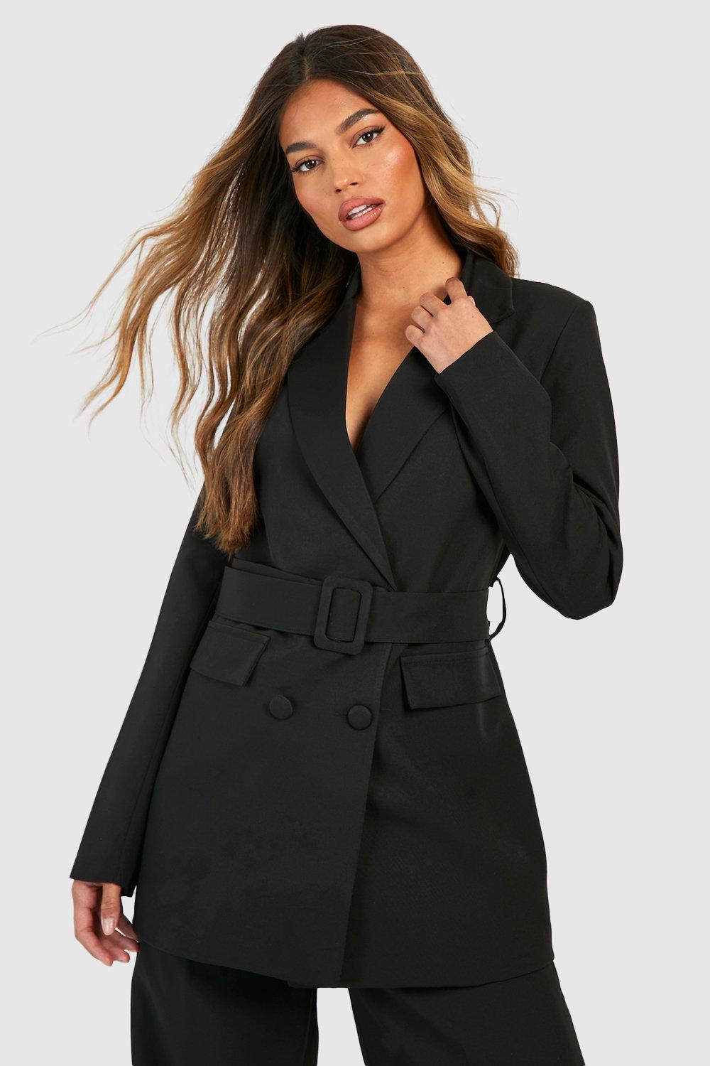 Boohoo Blazer Met Dubbele Knopen En Ceintuur, Black