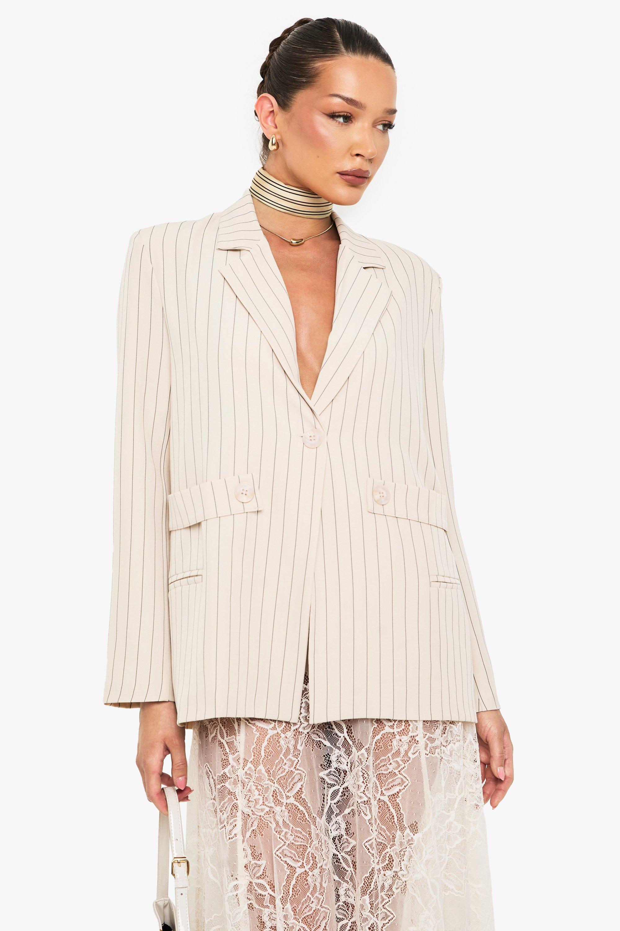 Boohoo Oversized Boxy Blazer Met Stoffen Detail, Beige