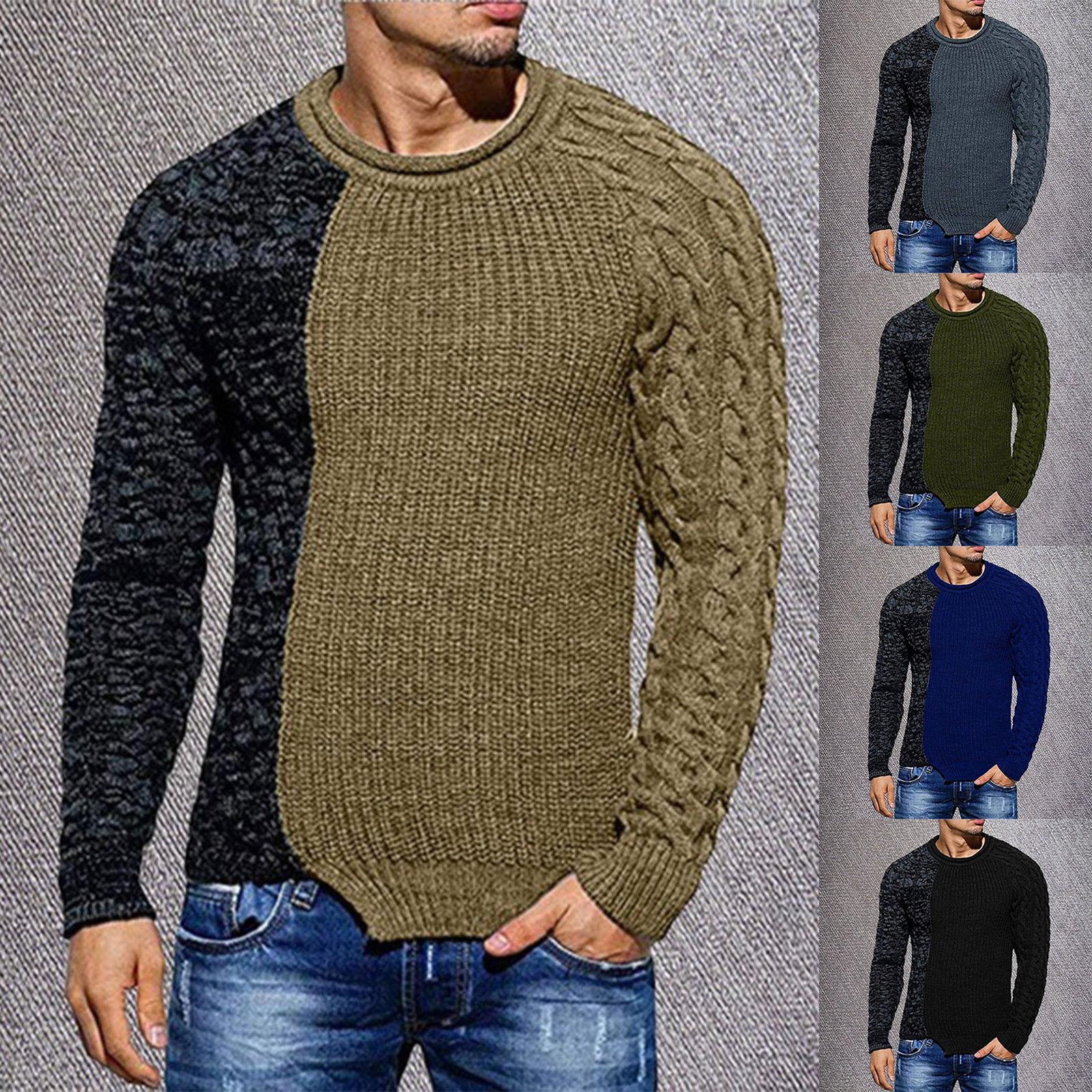 Glasses Heren herfst- en winter casual gebreide effen kleur decoratief patroon trui L zwart