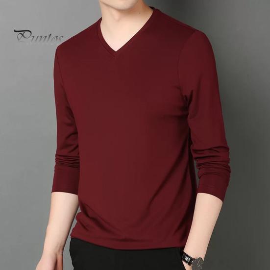 DILLER Heren Herfst Lente Top V Hals Lange Mouwen Pure Kleur Slim Fit Dunne Pullover T-shirt Dagelijkse Draag Sport Homewear Kleding M wit
