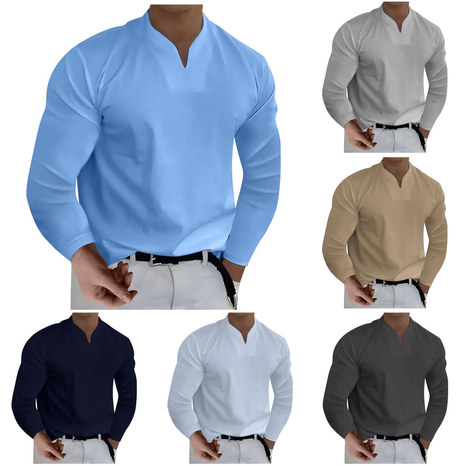 Jiangnan C Casual heren T-shirt met effen kleur V-hals en zakelijk heren T-shirt met lange mouwen XL