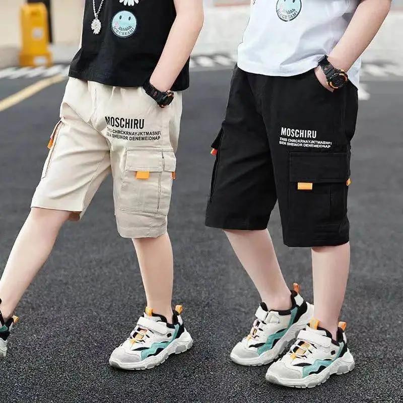 COCOi Zomer kinder jongens shorts effen kleur sportbroek losse kinder vijfpunts broek katoenen casual shorts 170cm wit