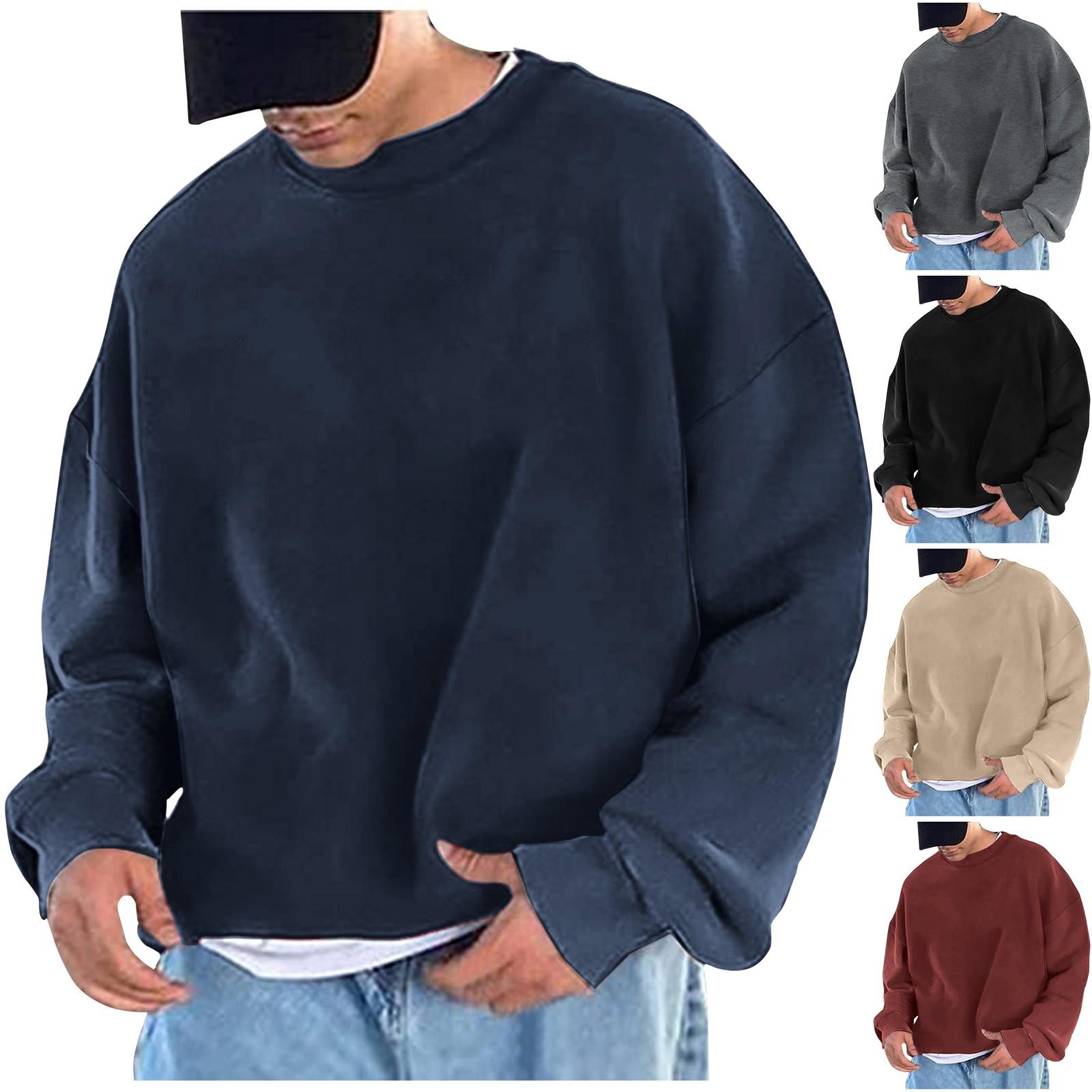 Hong Hollyland Heren effen kleur losse drop schouder mouwen ronde hals hoodies Heren casual sport hoodies XL Vloot