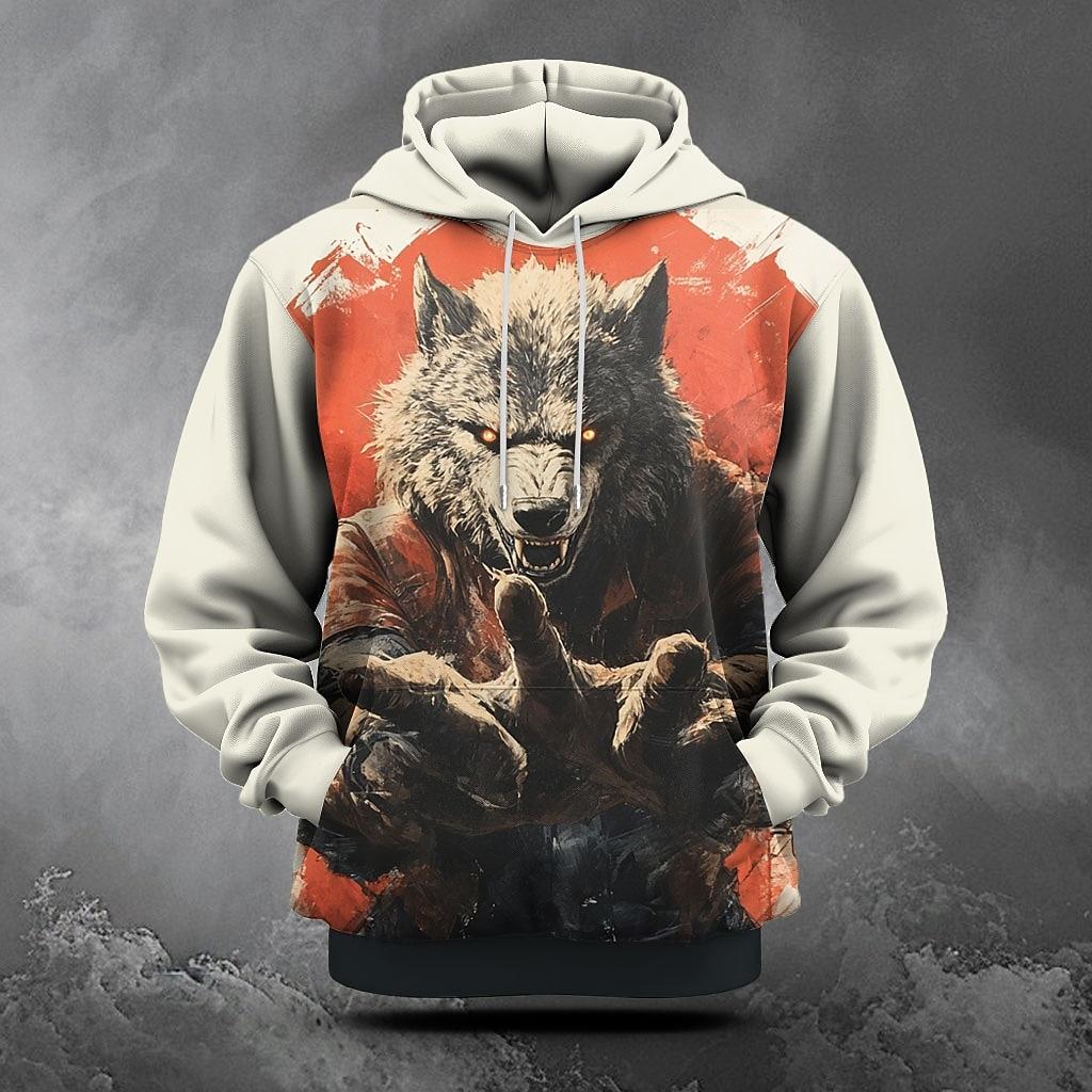 HIMO Group Grappige 3D Wolf Gedrukte Hoodies Voor Mannen Halloween Pompoen Patroon Sweatshirts Hip Hop Trend Harajuku Herfst Y2k Kleding Losse Tops S